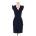 TAILORED by Rebecca Taylor Casual Dress - Party V-Neck Short sleeves: Blue Print Dresses - Women's Size 0