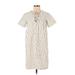 Madewell Casual Dress - Mini Tie Neck Short sleeves: Ivory Stripes Dresses - Women's Size Small