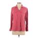 Croft & Barrow Long Sleeve Button Down Shirt: Pink Solid Tops - Women's Size Large