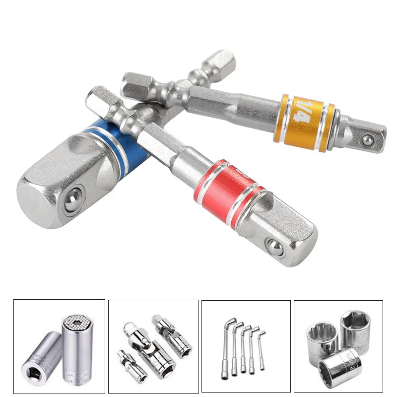 3 pezzi adattatore per presa per trapano trapano a percussione punte per trapano adattatore per presa per barra 1/4 3/8 1/2 dimensione codolo esagonale punta per trapano a testa quadrata