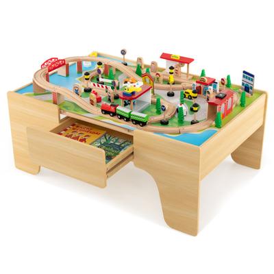 Costway 84-Piece Wooden Train Set with Reversible and Detachable Tabletop