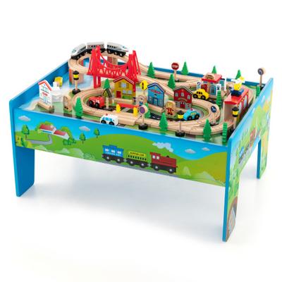 Costway 80-Piece Wooden Train Set and Table