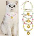 Meijuhuga Dog Necklace Collar Colorful Beads Flower Pendant Adjustable Buckle Extension Chain Non-Slip Faux Pearl Pet Jewelry Collar Pet Supplies