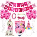 Pet Birthday Party Accessories Dog Hat Bow Tie Triangle Scarf Pull Flag Balloon Set Party Pink Blue Decoration Supplies