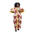 Handmade In Ghana Plus Size African Ankara Print Casual Long Kimono Coat Half Sleeve 2 Deep Pockets Loose Long Tops for Women (Floral Print Kimono)