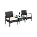 CintBllTer 3 PCS Patio Wicker Rattan Furniture Set Coffee Table & 2 Rattan Chair W/White Cushion