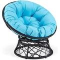 PPDMBIUU Comfy Rattan Wicker Papasan Circle Chair Living Room Chair Swivel Saucer Ideal for Patio Bedroom Living Room Indoor and Outdoor Grey Frame with Black Cushion