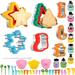 Austok 48Pcs Sandwich Cutter and Sealer Set Stainless Steel Sandwich Cookie Cutters Shapes Cute Sandwich Cutters Shapes Set Cartoon with Fruit Fork Fruit Picks Cleaning Brush for for Kids DIY Cookies