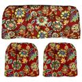 CintBllTer Indoor Outdoor 3 Piece Tufted Wicker Cushion Set Two U-Shape and Loveseat Daelyn Cherry Red with Blue Yellow Green Floral