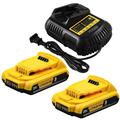 2 Packs 20 Volt 3.0Ah Replacement Battery and Charger for Dewalt 20v Battery Compatible with 20 Volt Battery DCB204 DCB206 DCB200 DCD/DCF/DCG Series