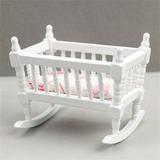 Xinhuadsh 1:12 Doll House Baby Bed Anti-crack Handrail Small And Three-dimensional Hollow Out Nursery Room Beds Decorative Ornament Oblong Realistic Doll House Cradle Dollhouse Miniatures