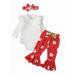 jaweiwi Baby Toddler Girls Christmas Outfits 0 6M 12M 18M 24M Newborn Ribbed Long Sleeve High Neck Romper and Santa Claus Print Flared Pants Headband Clothes Set