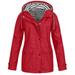 snowsong Jackets for Women Rain Jacket Women Women Raincoat Solid Color Hooded Jacket Windproof Outdoor Coat Plus Women s Coat Winter Jackets for Women Coats for Women Red 3XL