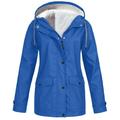 snowsong Women Solid Colors Plush Rain Outdoor Plus Size Hooded Raincoat Windproof Jacket Coat Jackets for Women Rain Jacket Women Winter Jackets for Women Coats for Women Blue XL