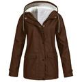 snowsong Women Solid Colors Plush Rain Outdoor Plus Size Hooded Raincoat Windproof Jacket Coat Jackets for Women Rain Jacket Women Winter Jackets for Women Coats for Women Brown S