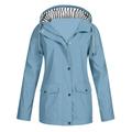 snowsong Jackets for Women Rain Jacket Women Plus Outdoor Hooded Raincoat Solid Size Rain Jacket Windproof Women Women s Coat Winter Jackets for Women Coats for Women Light blue 3XL