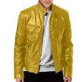 JNGSA Men s Vintage Faux Leather Jacket Long Sleeve Winter Collar Bomber Coat Slim Fitting Zipper Motorcycle Jacket with Pocet Yellow XXXXL