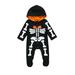 Toddler Baby Boys Girls Halloween Footed Romper Infant Hooded Skeleton Print Jumpsuit