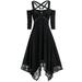 Floleo Women s All Saints Day Dresses Vintage Plus Size Dress Clearance Women Open Shoulder Lace Half Sleeve Gothic