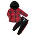 Kids Toddler Boy Clothes Flannel Plaid Hoodied Tops + Casual Pants Infant Boys Fall Winter Outfits