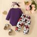 LYCAQL Girls Clothes Outfit Toddler Girls Long Sleeve Floral Print Tops and Pants Outfits Clothes Set for Children Kids (Purple 9-12 Months)