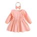 Toddler Baby Girls Dress 2pcs Solid Ruffle Long Sleeves A-Line Knee Length Dress with Hairband