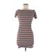 Mikey & Joey Casual Dress - Mini Boatneck Short sleeves: Brown Stripes Dresses - Women's Size Medium