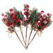 5PCS Christmas Berries Red Stems Evergreen Pine Branches Snow Flocked Red Holly Berry Pine Cone Floral Sprays Decoration Winter Holiday Floral Picks