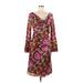 Catherine Malandrino Casual Dress - Sheath Cowl Neck 3/4 sleeves: Burgundy Print Dresses - Women's Size 8