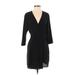 Topshop Casual Dress - Wrap Plunge 3/4 sleeves: Black Print Dresses - Women's Size 4
