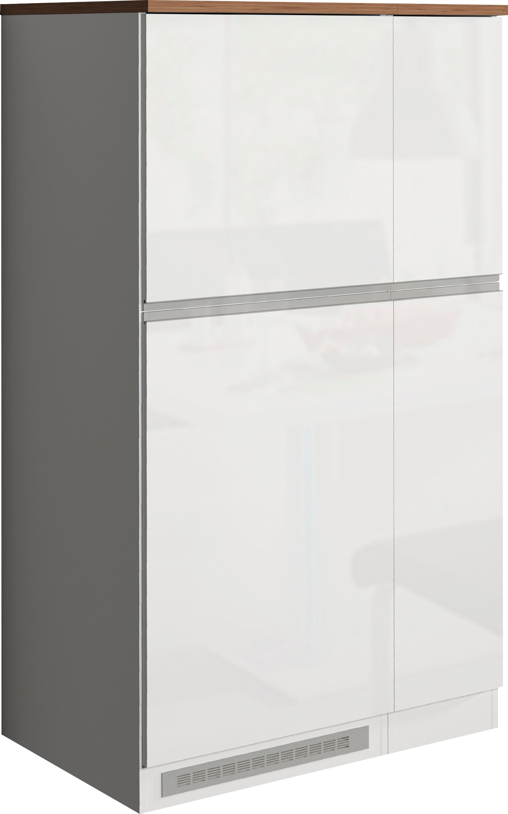 Küche KOCHSTATION "KS-Sole Küchenschrank-Set", weiß (küche: weiß, front: weiß hochglanz, korpus: weiß matt, arbeitsplatte: wotan eichefarbenfarben), B:90cm H:165cm T:60cm, Komplettküchen-Sets, Küchenzeile, Breite 90 cm,Umbau-und Apothekerschrank im Set