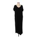 Suzanne Betro Casual Dress - Shift V Neck Short sleeves: Black Solid Dresses - Women's Size Small