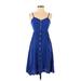Good Luck Gem Casual Dress - Mini V Neck Sleeveless: Blue Solid Dresses - Women's Size Small