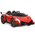 COSTWAY 12V Electric Ride on Car, 2-Seater Licensed Lamborghini Racing Cars with Remote Control, Swing Mode, LED Lights, Horn, USB/MP3/TF, 4 Suspension Wheels Vehicle for Kids (Red)