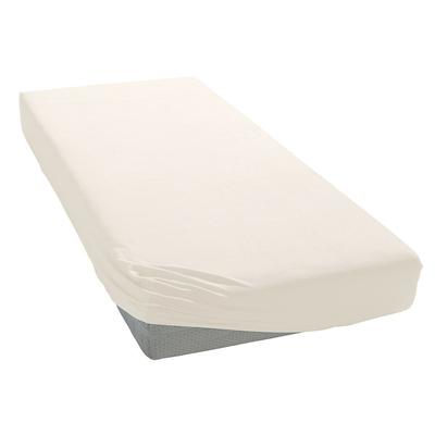 Spannbettlaken BELLANA "Melone in Gr. 70x140, 90x200, 140x200 oder 180x200 cm", beige (creme), B:120-130cm L:200cm, Mako-Jersey, Obermaterial: 100% Baumwolle, Laken, Baumwolle, Matratzen bis 25cm Höhe, Spannbetttuch auch für Kinder Image
