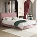 Ivy Bronx Amanah Corduroy Elegance Tufted Queen Platform Bed w/ Legs, Sturdy, No Box Spring Required Upholstered/Corduroy in Pink | Wayfair