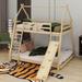 Harper Orchard Giannopoulos Twin over Queen House Bunk Bed w/ Climbing Nets, Wood in Brown | 82.6 H x 67.2 W x 82.2 D in | Wayfair