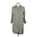 SO Casual Dress - Shift High Neck 3/4 sleeves: Green Print Dresses - Women's Size Large