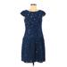 Adrianna Papell Casual Dress - A-Line Scoop Neck Short sleeves: Blue Solid Dresses - Women's Size 8