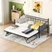 Multifunctional Design Twin Size Metal Daybed with Twin Size Adjustable Trundle, Portable Folding Trundle