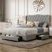 Upholstered Platform Bed with Tufted Headboard and 3 Drawers, No Box Spring Needed, Velvet Fabric, Queen Size