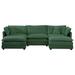 Blue Chenille Convertible Couch U-Shaped Sectional Sofa w/Ottomans