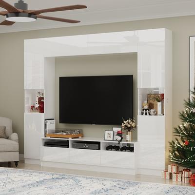 Versatile White Entertainment Center: Stylish, Durable, and Spacious - 94.5"x78.7"