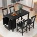 Counter Height 5-piece Dining Table Set with Faux Marble Tabletop, Wood Table Set with Cabinet and Drawer