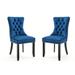 Velvet Upholstered Dining Chairs with Button Tufted Back and Nailhead Trim (Set of 2) on Solid Wood Legs