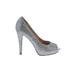 Badgley Mischka Heels: Slip-on Platform Party Silver Shoes - Women's Size 8 - Peep Toe