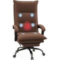 High Back Massage Office Chair With 6 Vibration Points Heated Reclining Microfiber Computer Chair With Footrest Armrest Double Padding Brown