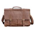 Men's Brown Worn Look Genuine Leather Briefcase - Chestnut Touri
