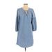 Old Navy Casual Dress - Shift Tie Neck 3/4 sleeves: Blue Print Dresses - Women's Size Medium