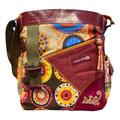 Macha Ethnic cotton bag with colorful prints and leather inserts, cotton and leather shoulder bag for women Ethnic Indian colorful (Camel)